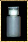 Empty plastic pump dispensers for storing liquids.